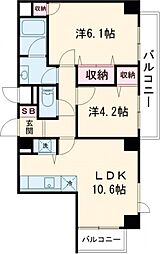小田急小田原線 祖師ヶ谷大蔵駅 徒歩20分の賃貸マンション 2階2LDKの間取り