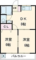 けやき　ハイツ 1階2DKの間取り