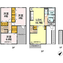 JR中央本線 春日井駅 徒歩14分の賃貸テラスハウス 2階3LDKの間取り