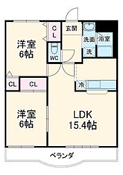 ベレーザII 2階2LDKの間取り