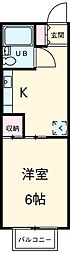 レインボーハイツ 2階1Kの間取り