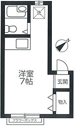 京王線 飛田給駅 徒歩6分の賃貸アパート 2階ワンルームの間取り