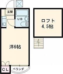 京王相模原線 京王多摩川駅 徒歩8分の賃貸アパート 2階ワンルームの間取り