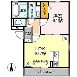 コートリバー 1階1LDKの間取り