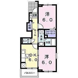 フォーカーレII 1階2DKの間取り