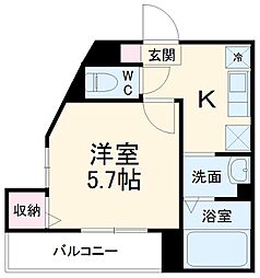 メルディア松戸 3階1Kの間取り