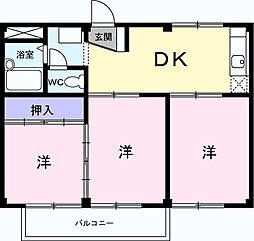 島田ハイツＡ 2階3DKの間取り