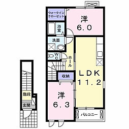 ブランネージュI 2階2LDKの間取り