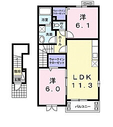 メゾン・ブナの森 2階2LDKの間取り