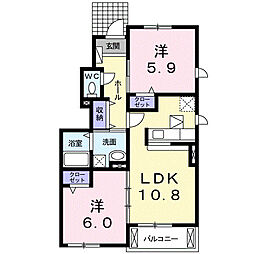 フォレストヒルズＡ 1階2LDKの間取り