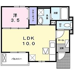 ラティエII 1階1LDKの間取り