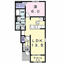 JR上越線 群馬総社駅 徒歩19分の賃貸アパート 1階1LDKの間取り