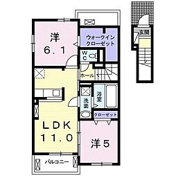 マルベリー　フィールド　Ｄ 2階2LDKの間取り