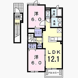 Ｂ．Ｆ．Ｎ　旭II 2階2LDKの間取り