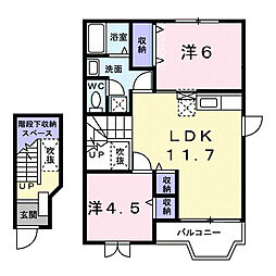 リバーサイドビューＢ 2階2LDKの間取り