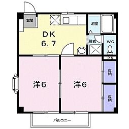 コーポパークサイド 2DKの間取図画像