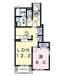ヴィラ　シンフォニーＢ 1階1LDKの間取り
