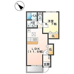 アプリーレ　Ｂ 1階1LDKの間取り