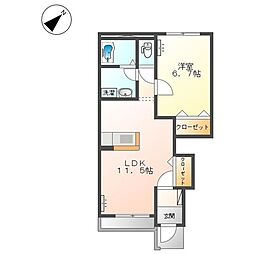 ラムール 1階1LDKの間取り