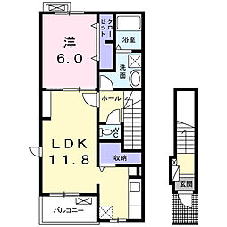 ピレネー　II 2階1LDKの間取り