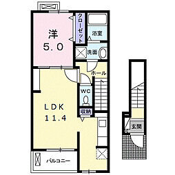 ルミナスローズII 2階1LDKの間取り