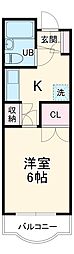 ハセベ椿森コーポ 3階1Kの間取り
