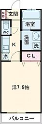 クレストヒル 2階1Kの間取り