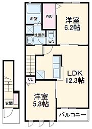 プリムラII 2階2LDKの間取り