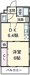 東武伊勢崎線 竹ノ塚駅 徒歩15分の賃貸マンション 4階1DKの間取り