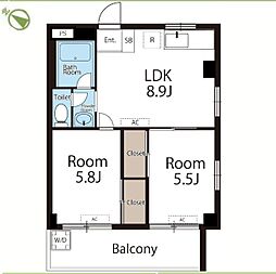 小田急小田原線 町田駅 徒歩13分の賃貸マンション 2階2DKの間取り