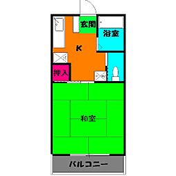 青葉ハイツ2 2階1Kの間取り