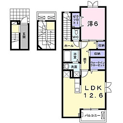 名鉄河和線 南加木屋駅 徒歩12分の賃貸アパート 3階1LDKの間取り