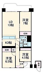 リバブル松戸 2階3LDKの間取り