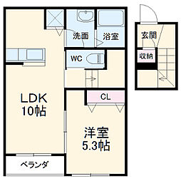 ヒルサイド見附町 1LDKの間取図画像