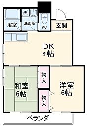 山下マンション 1階2DKの間取り