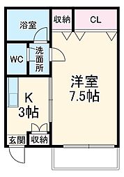 マイム21 1階1Kの間取り