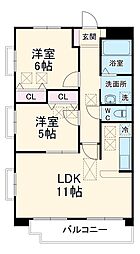 ルネ　シェスタ 3階2LDKの間取り