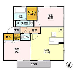 マリエール 1階2LDKの間取り