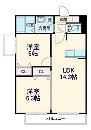 JR総武線 東船橋駅 徒歩9分の賃貸アパート 3階2LDKの間取り
