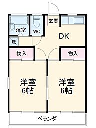 プリムヴェール 2階2DKの間取り