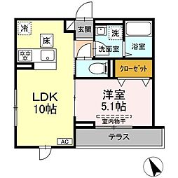 シャルマン 1階1LDKの間取り