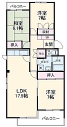 JR総武線 東船橋駅 徒歩21分の賃貸マンション 3階3LDKの間取り