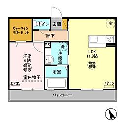 ハーモニックコート羽鳥野Ｂ 2階1LDKの間取り
