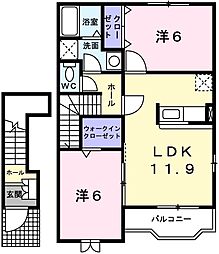 デルソーレＢ 2階2LDKの間取り