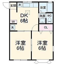ソレイユ壱番館 2DKの間取図画像