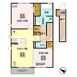 グラン　ソレイユ 2階2LDKの間取り