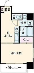 comodo 1Kの間取図画像