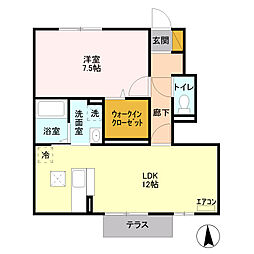 小田急小田原線 本厚木駅 バス26分 下依知入口下車 徒歩9分の賃貸アパート 1階1LDKの間取り