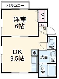 JR総武本線 東千葉駅 徒歩5分の賃貸アパート 1階1DKの間取り
