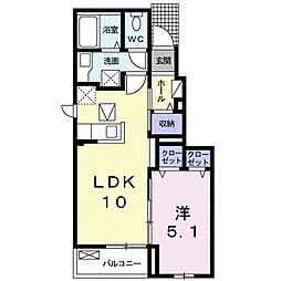 ルーラル朝倉　Ｂ 1階1LDKの間取り